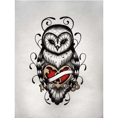 Old School Designs with Owl and Heart Fake Temporary Water Transfer Tattoo Stickers NO.10491